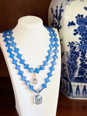Katia Designs Blue Howlite and Crystal Layering Necklace with Magnetic Clasp NEW